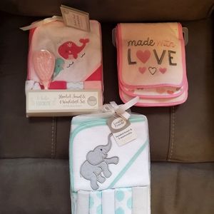 Washcloths, towels and bibs